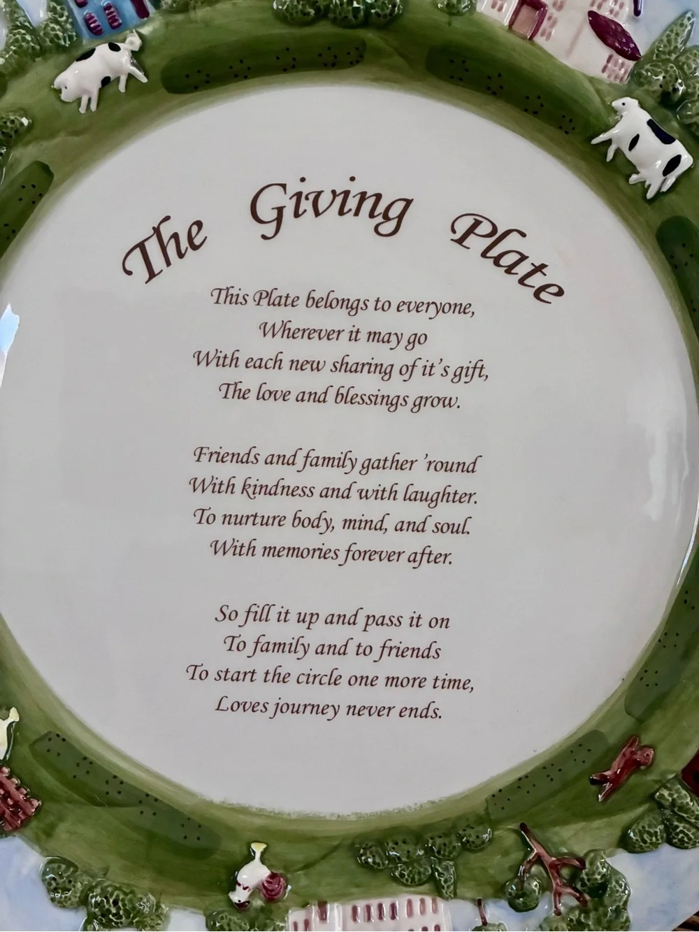 Vintage “The Giving Plate” Ceramic Serving Platter - 3D Hand Painted